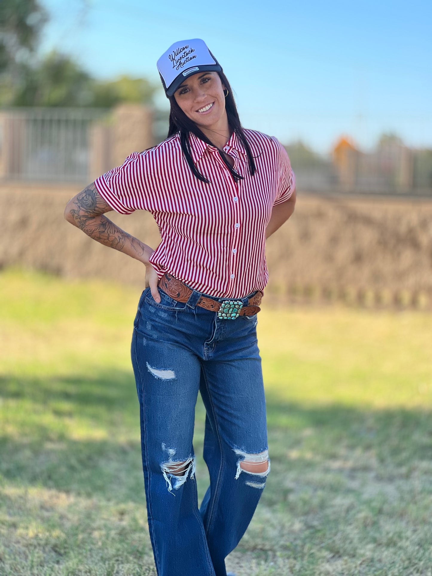 “Waitin’ on Lane” Blouse- Short Sleeve Button up-Tiny Cowboy Trading Co.