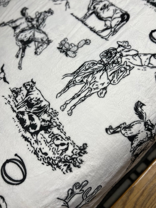 KING sized Cowboy Scene Plush Blanket- Tiny Cowboy Trading Co.
