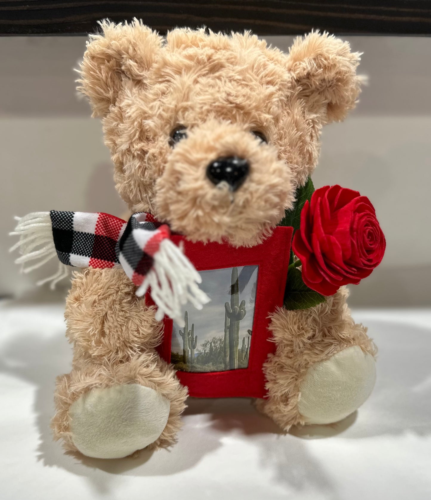 Teddy Bear with Rose & Photograph of Field of Saguaros
