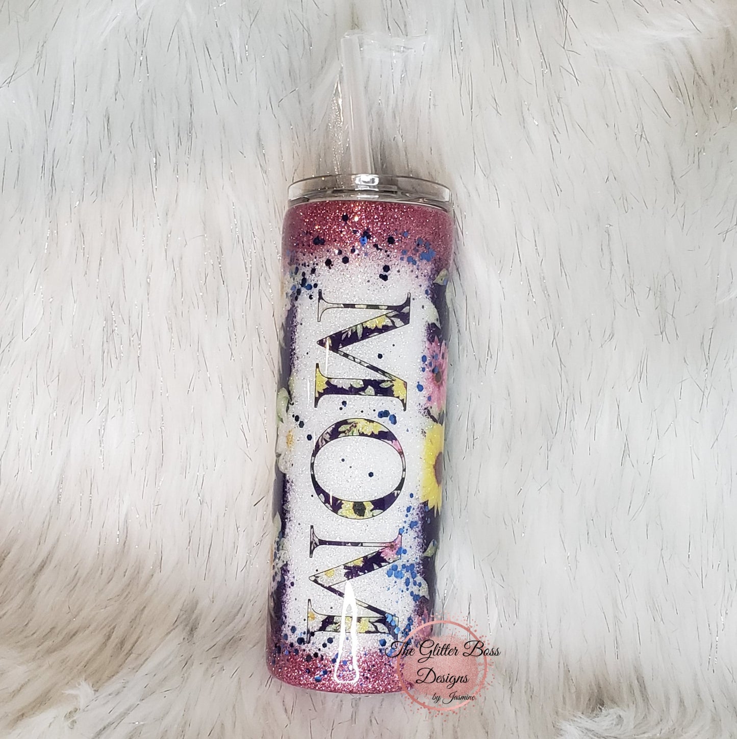 Floral Mom - 20 oz Skinny - Glitter Boss