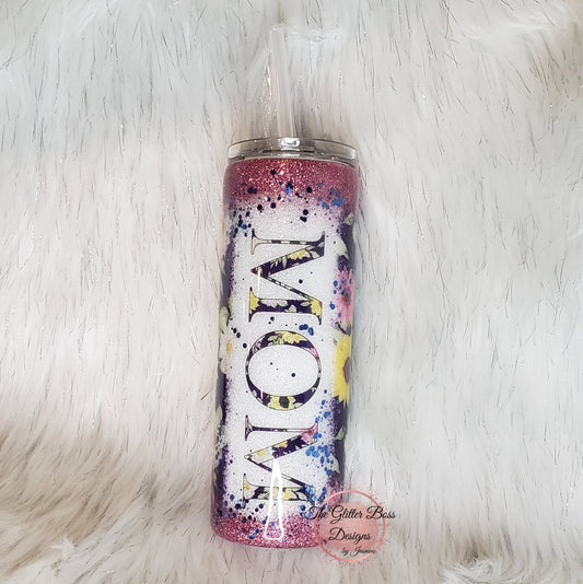 Floral Mom - 20 oz Skinny - Glitter Boss