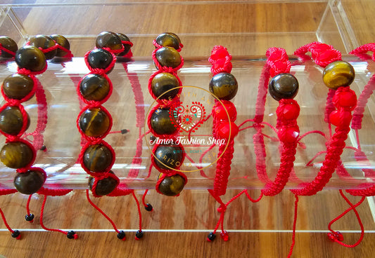 Red Woven Tiger Eye Bracelets Adjustable @amorfashionshop