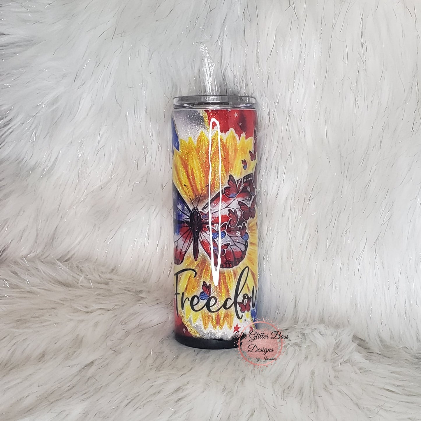Freedom Butterfly - 20 oz Skinny - Glitter Boss