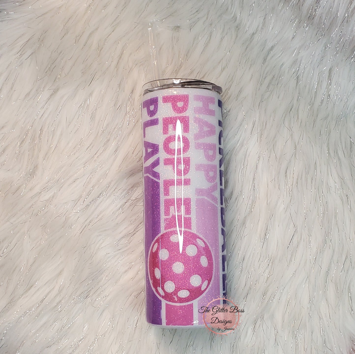 Happy People Play Pickleball - 20 oz Skinny - Glitter Boss
