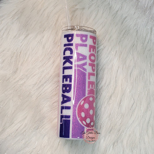 Happy People Play Pickleball - 20 oz Skinny - Glitter Boss