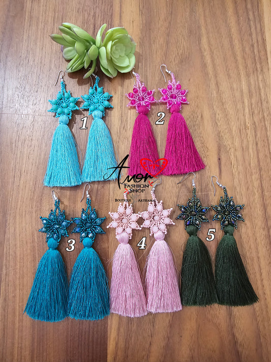 Crystal Flower Tassel Earrings @amorfashionshop