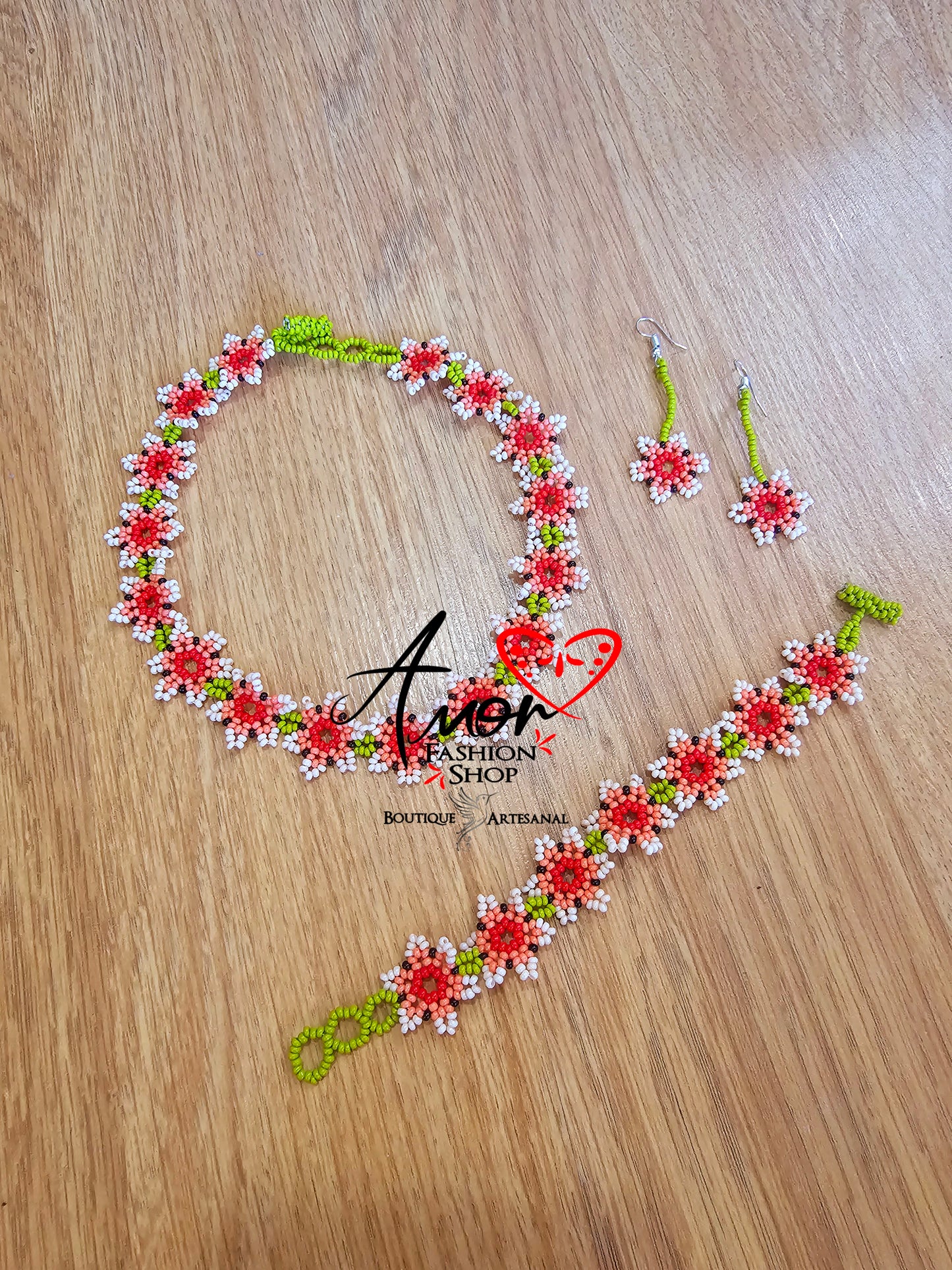 3 Piece Flower Beaded Jewelry Short Necklace SET @amorfashionshop