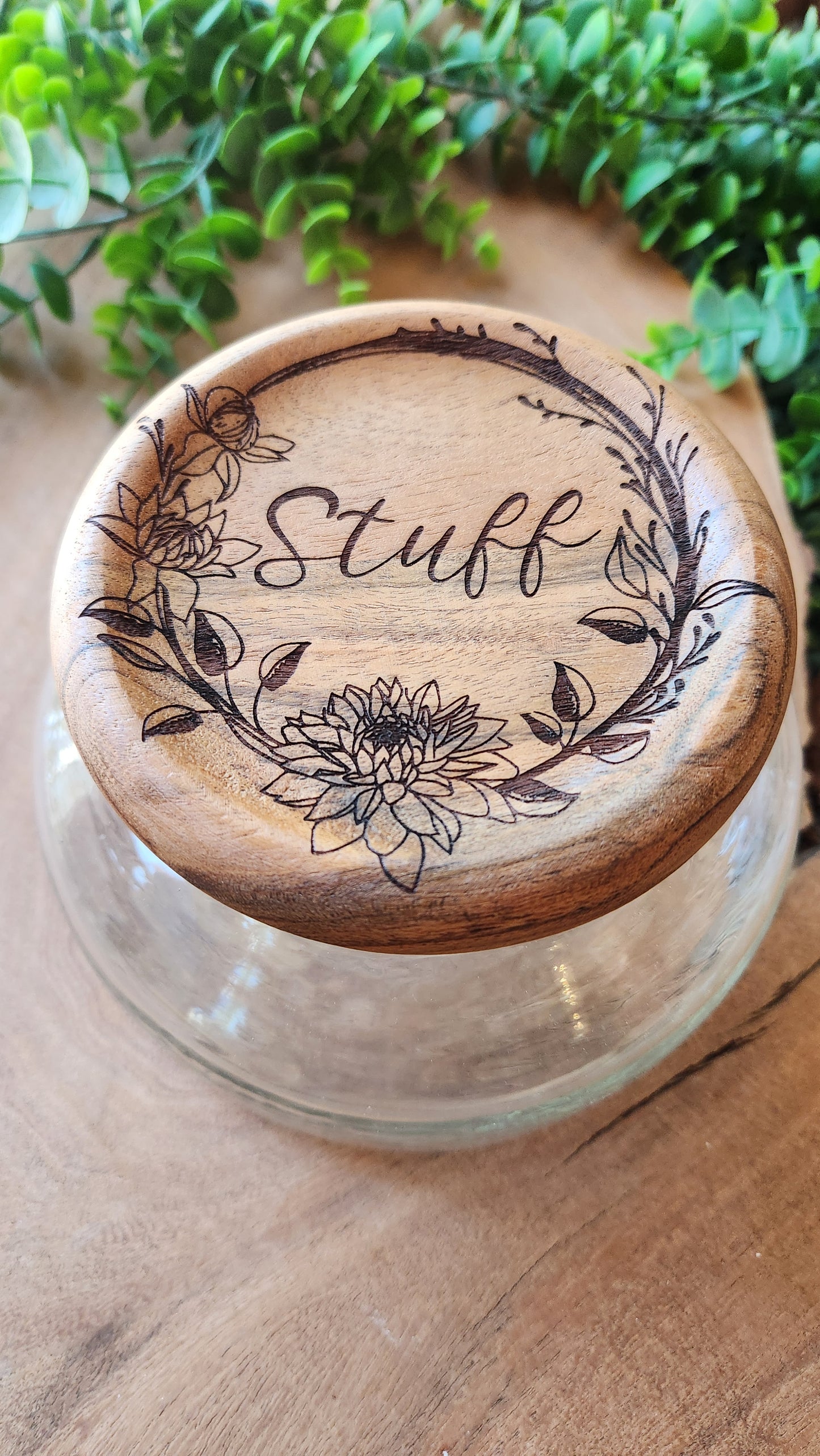 Glass Jar with Engraved Wooden Lid – The Laser Canvas