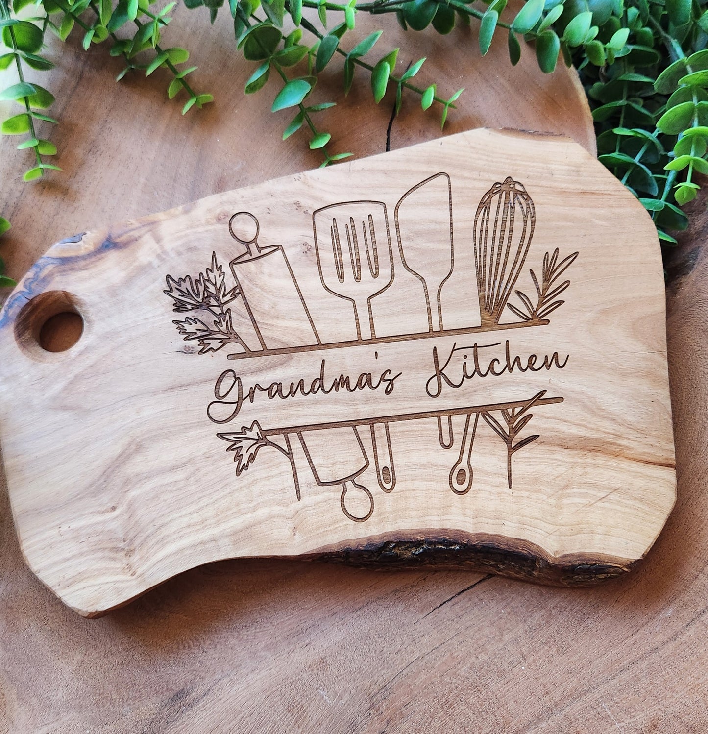 Live Edge Olive Wood Serving Board - The Laser Canvas