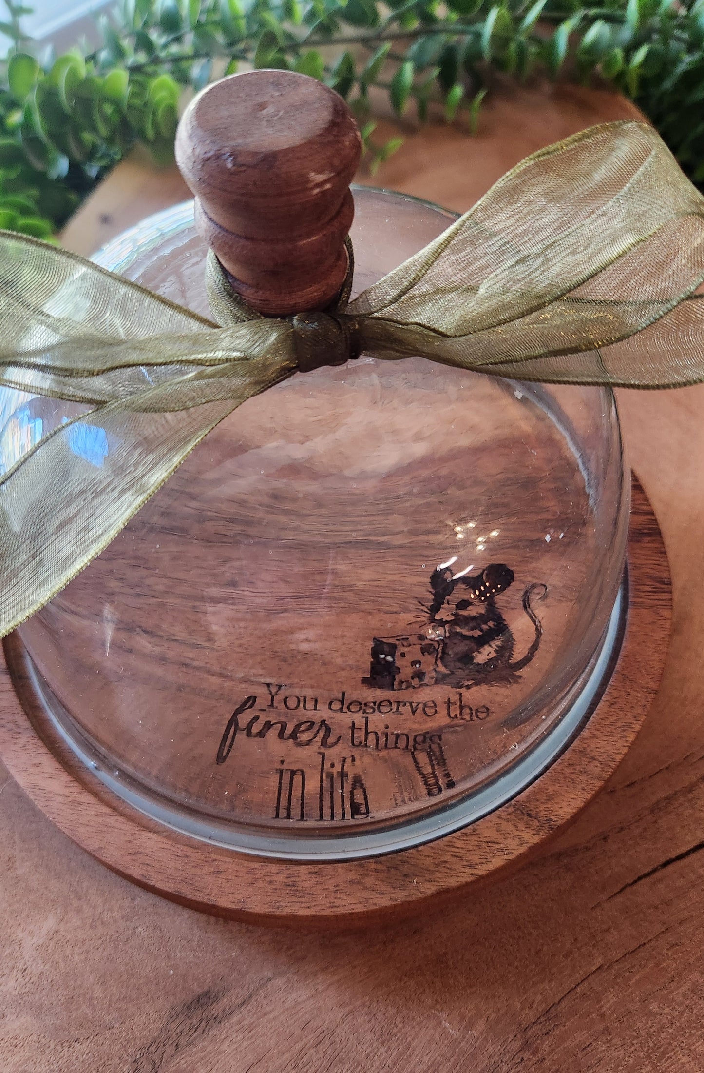 Glass Dome Cheese Dish with Engraved Wooden Base - The Laser Canvas