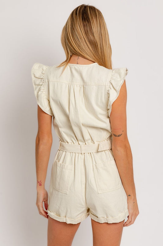 Sienna Belted Ruffle Romper – Made in Chic