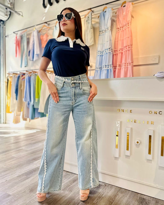 Romance in Denim-Wide Leg Pants - Made in Chic