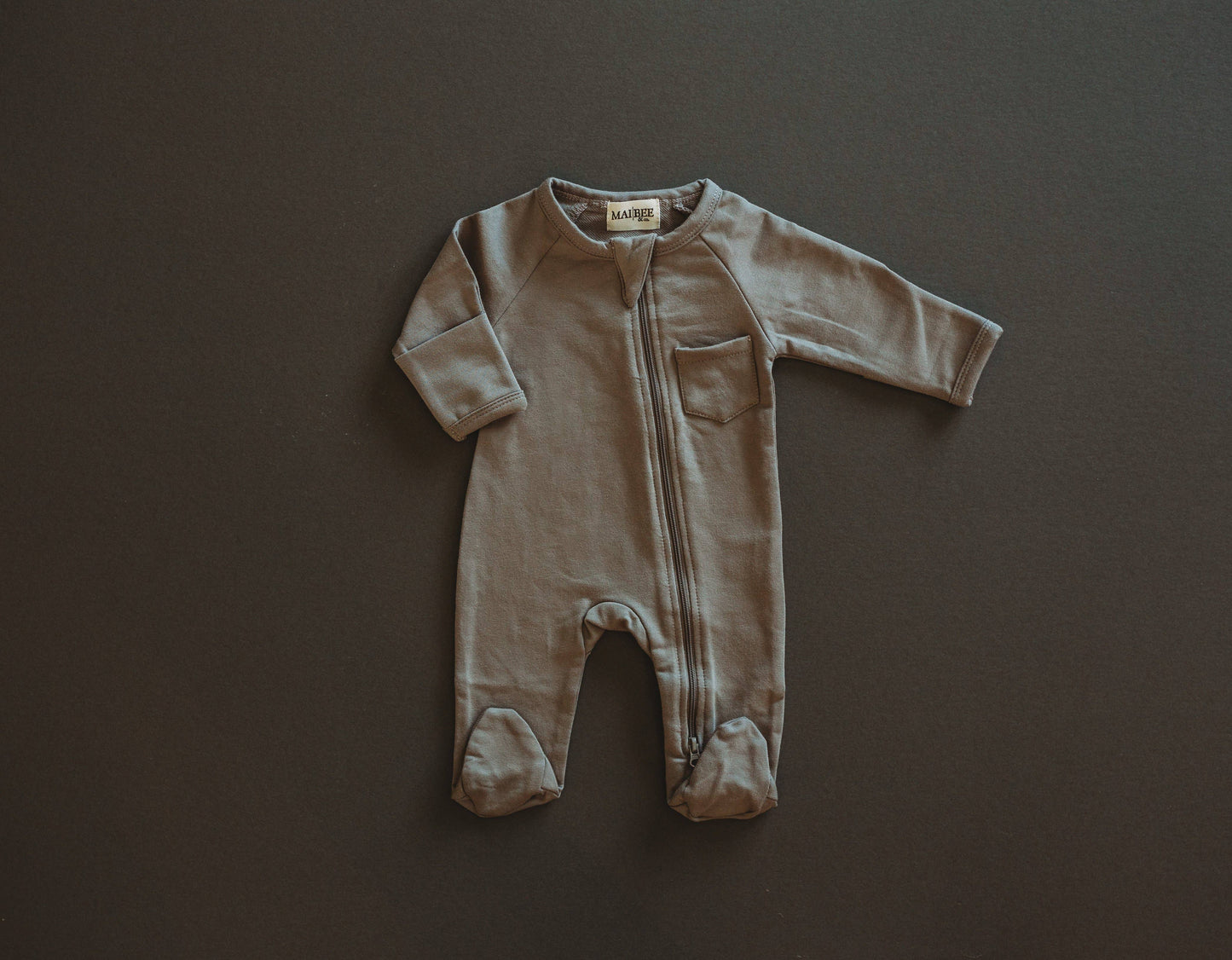 French Terry Footie- Storm Oak & Rose