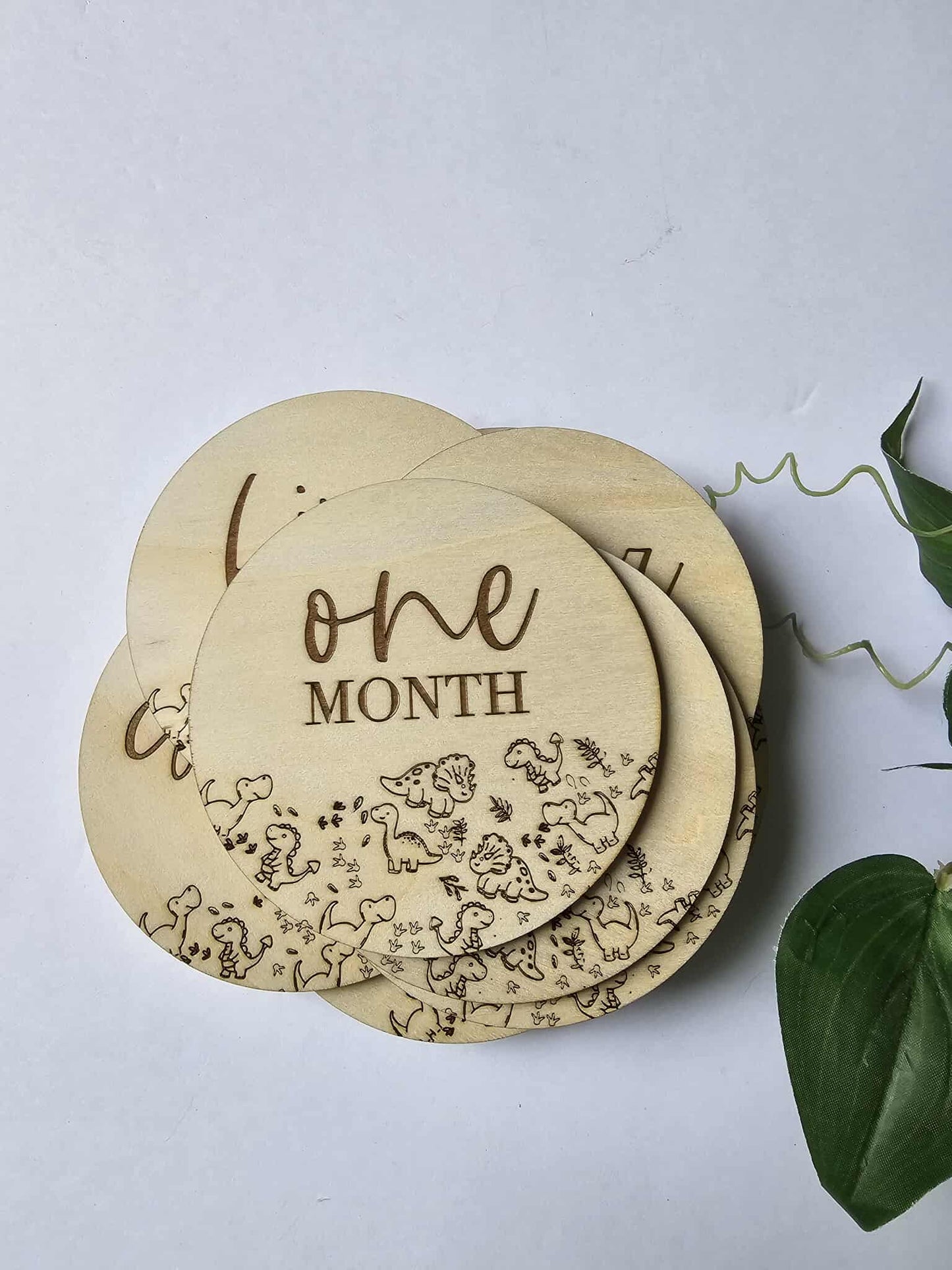 Dino Rounds Milestone Marker- Oak and Rose