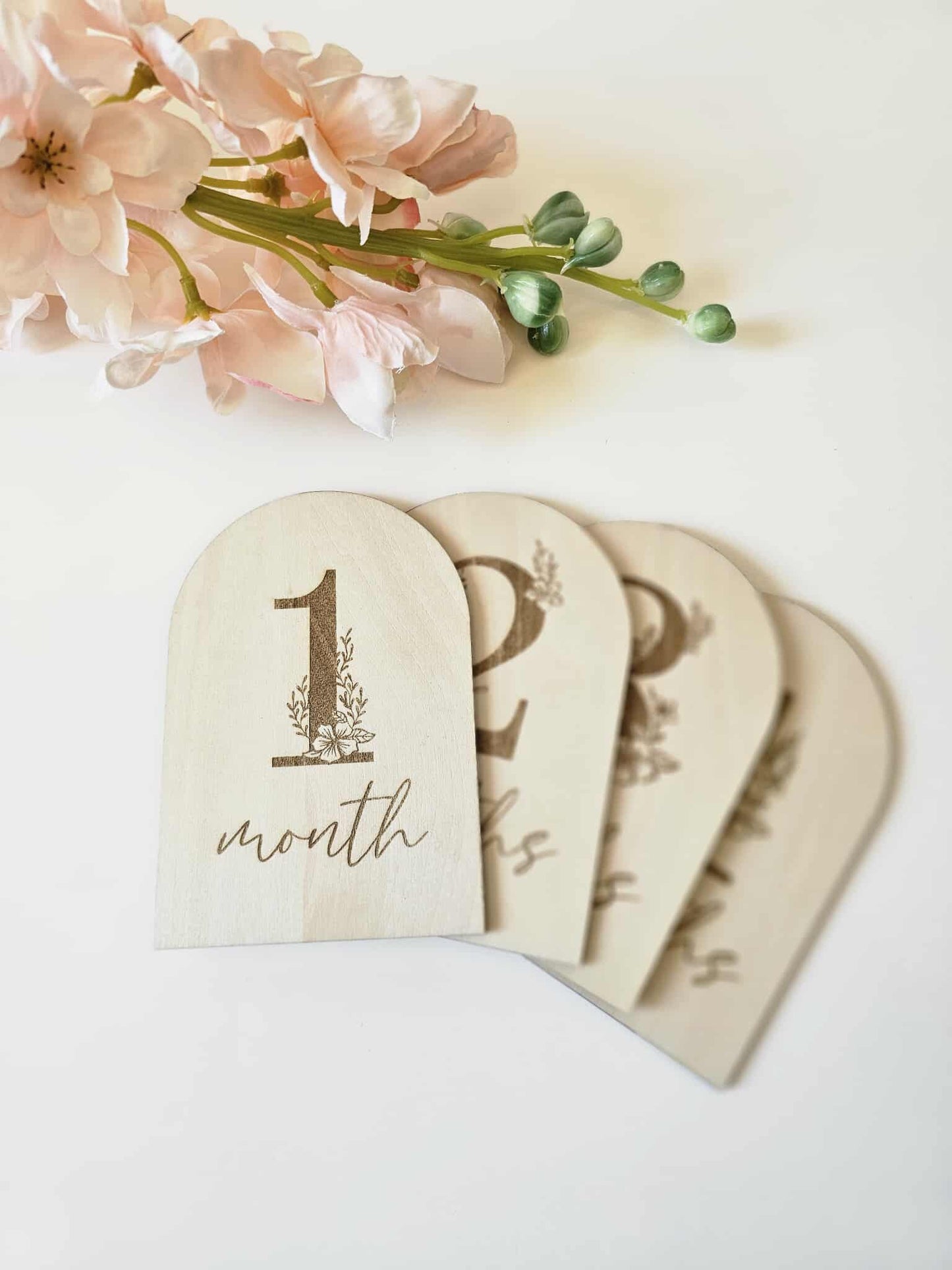 Floral Number Milestone Marker- Oak and Rose
