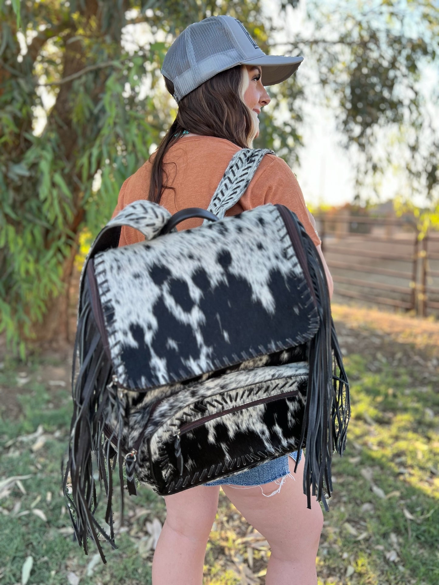 Cowhide Fringe Backpack