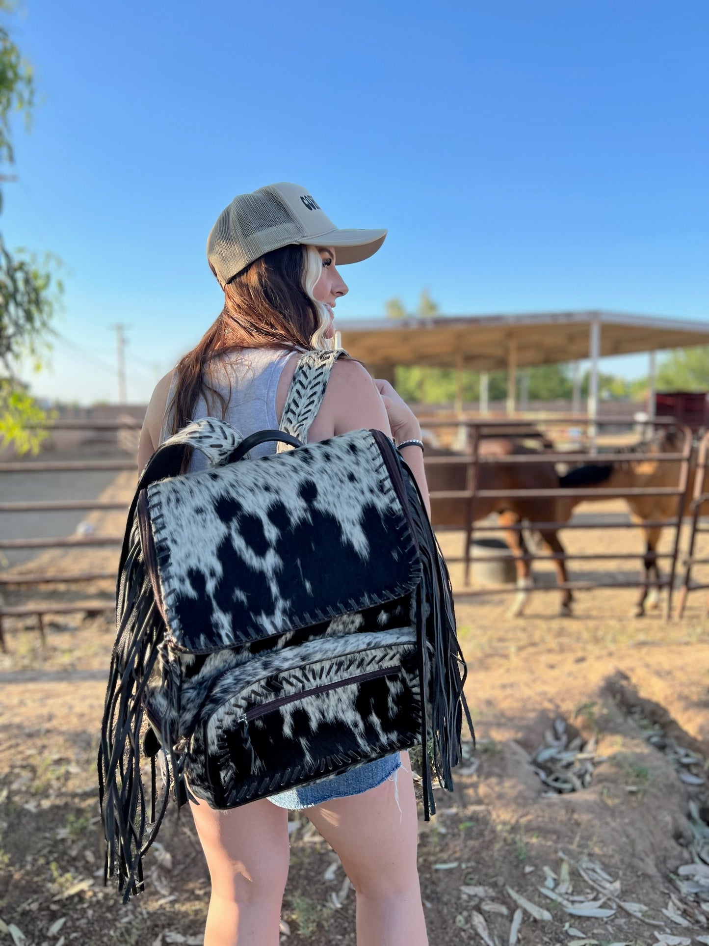 Cowhide Fringe Backpack