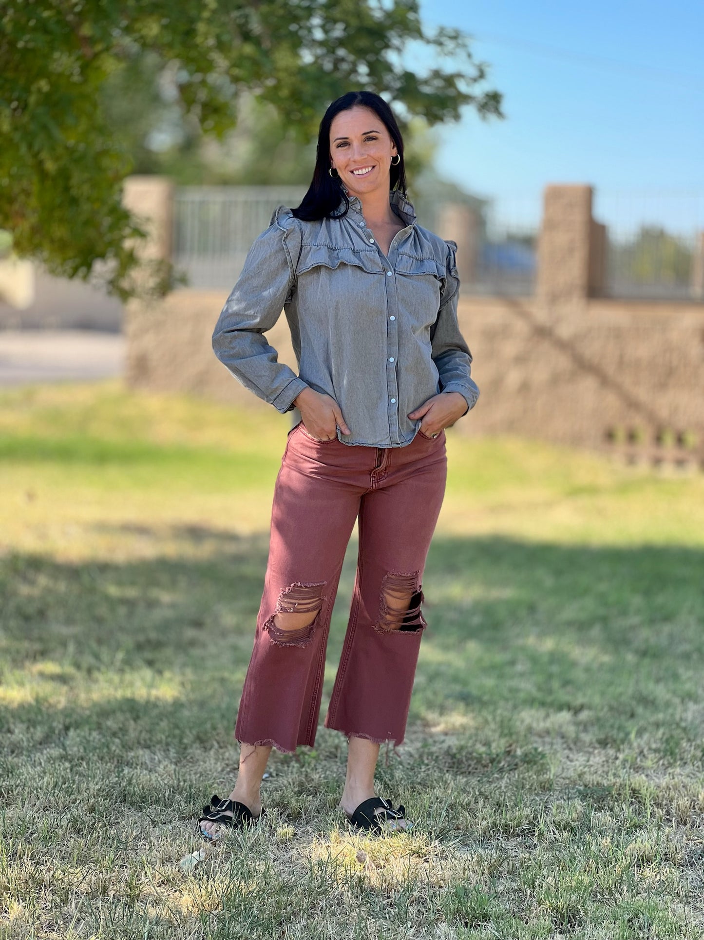 Grey Ruffle Sleeve