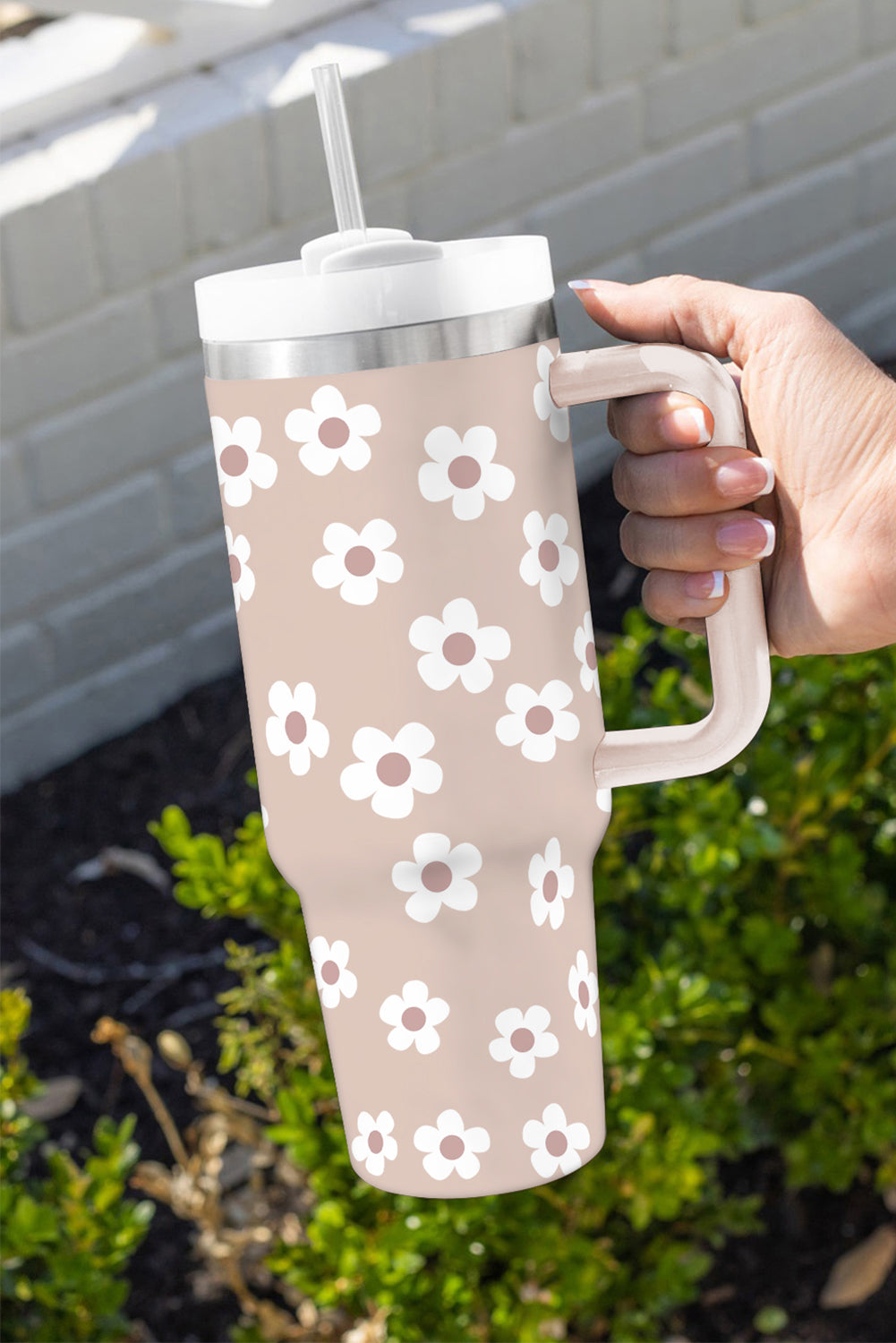 Floral Stainless Tumbler With Lid And Straw | JB Boutique |