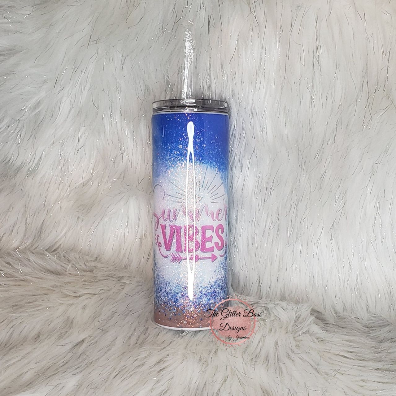 Beach Summer Vibes - 20 oz Skinny - Glitter Boss
