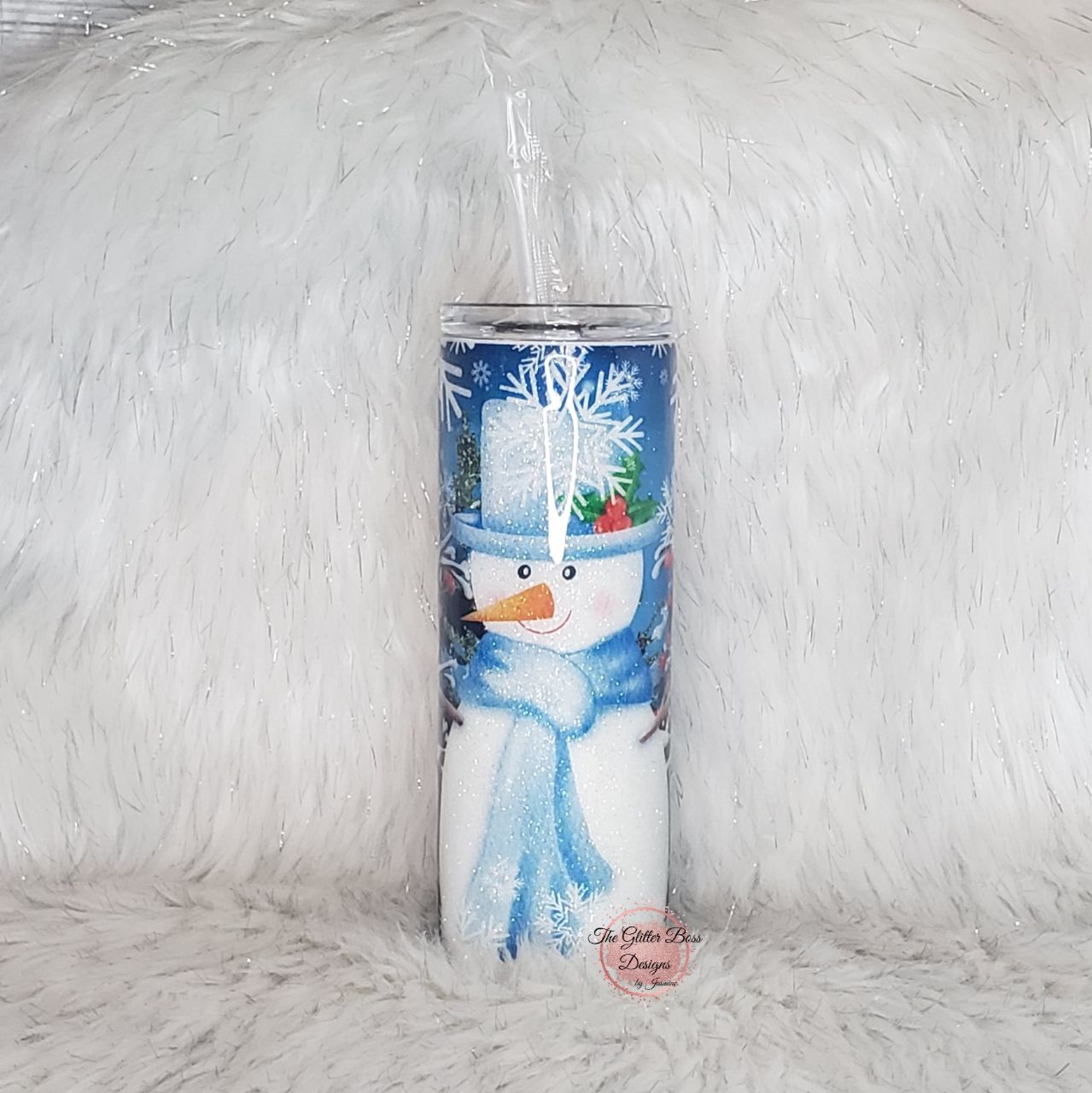 Blue Large Snowman - 20 oz Skinny - Glitter Boss