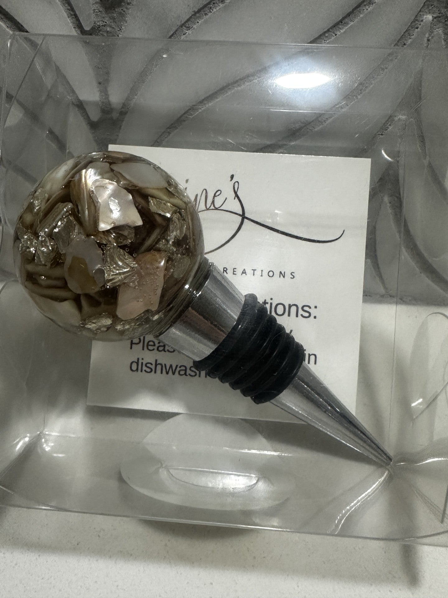 Wine Bottle Stopper Crushed Shells Round - Janine's Resin Creations