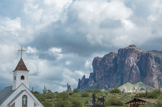 Elvis Chapel & Superstition Mountain Matted Print 7” x 5”