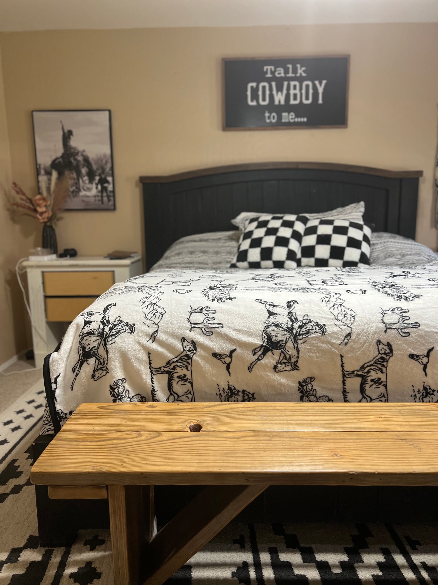 KING sized Cowboy Scene Plush Blanket- Tiny Cowboy Trading Co.