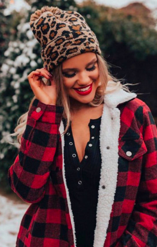 Pom Pom Leopard Winter Beanie | JB Boutique |