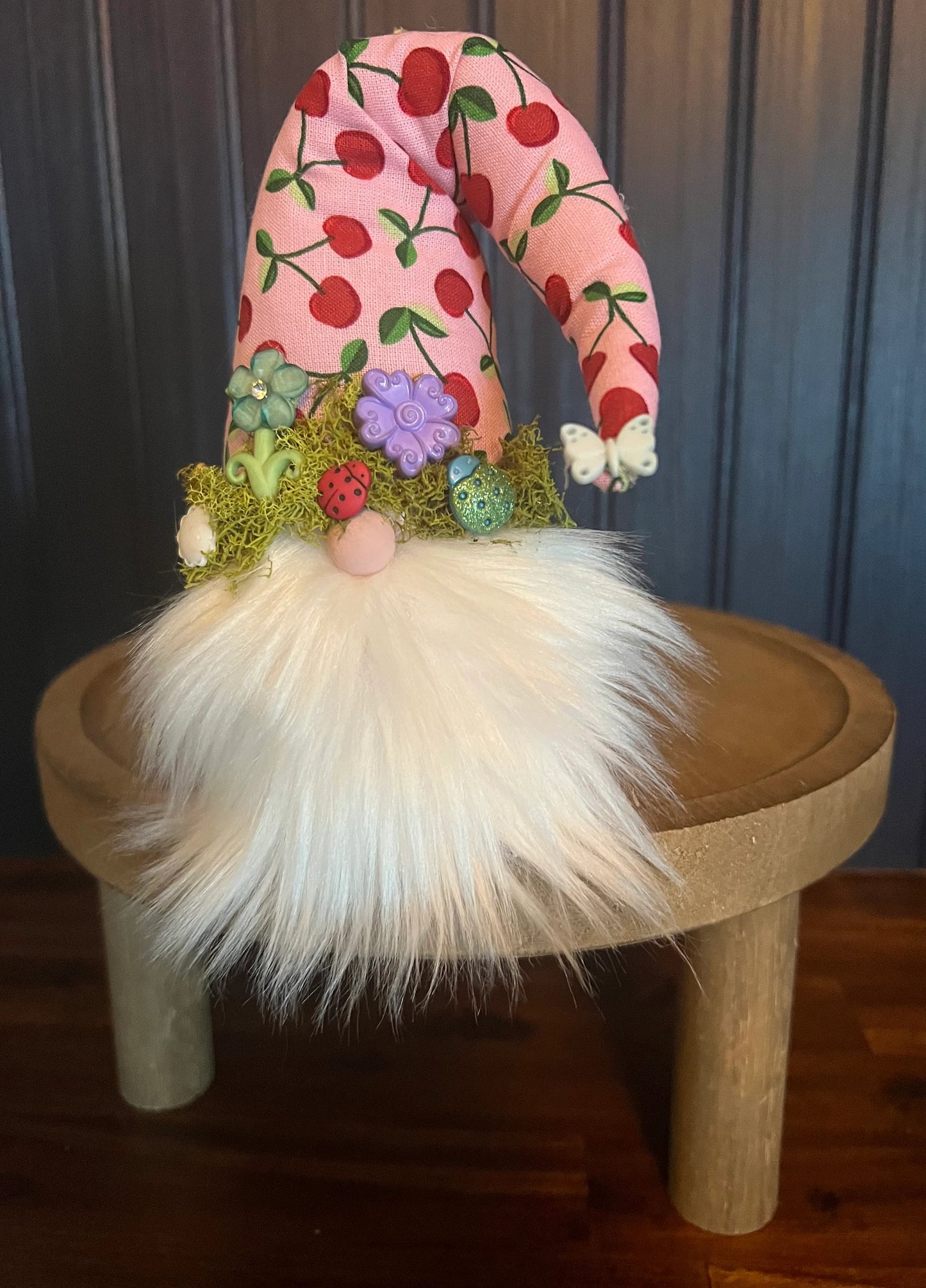 Gnoming Around: Gnome with Cherry-pink Hat with Bugs ‘n Flowers