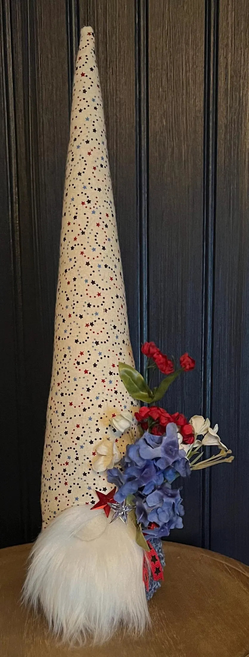 Gnoming Around: Gnome with Cream Hat with Swirly Stars & Flowers