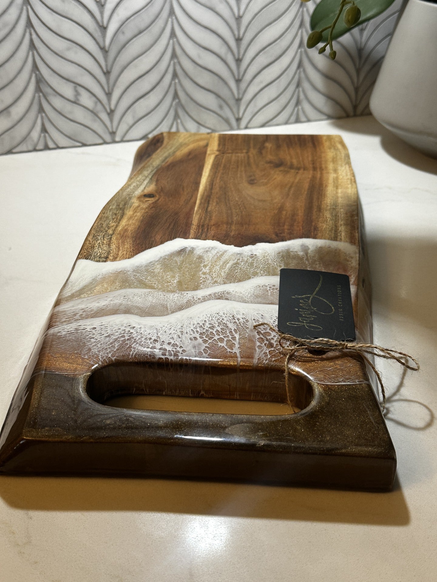 Golden Waves Light Charcuterie Board - Janine's Resin Creations