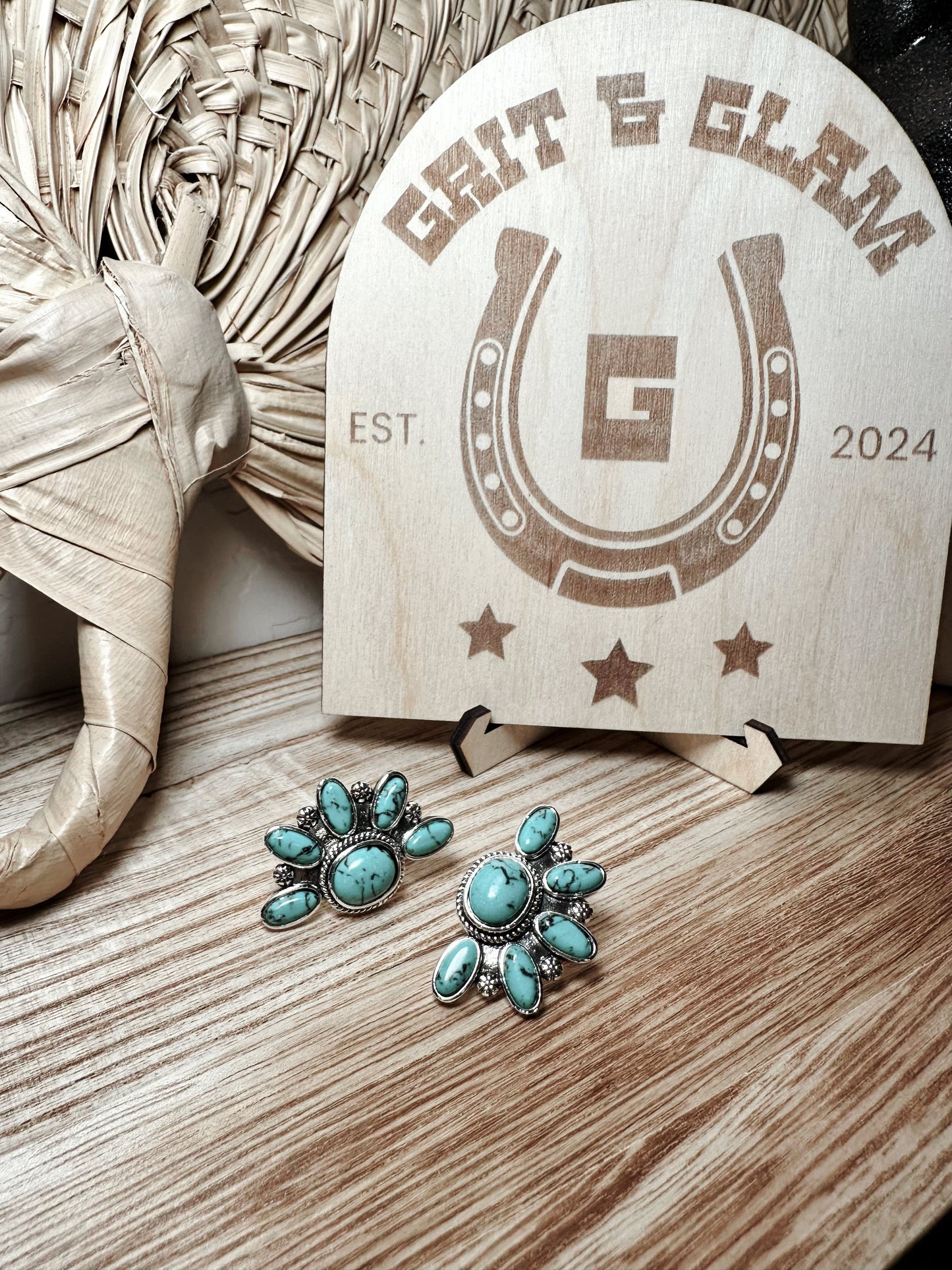 Half Cluster Turquoise Earrings