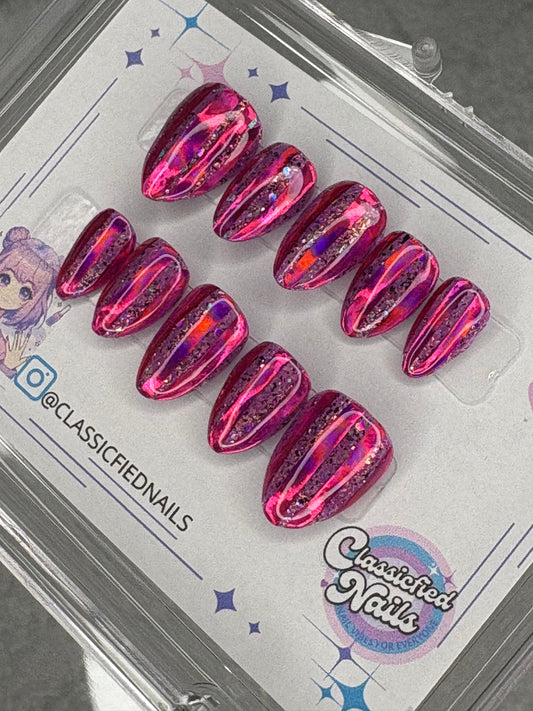 Holo Fuchsia Stripes - 10:MEDIUM -AMLONDXSHRT- Classicfied Nails