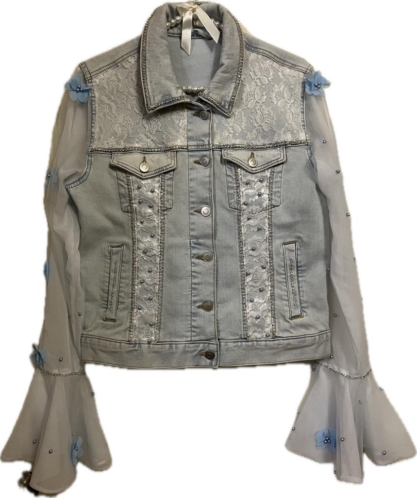 1005 Blue Flower White Wash Denim Jacket - Bougie Denim Couture
