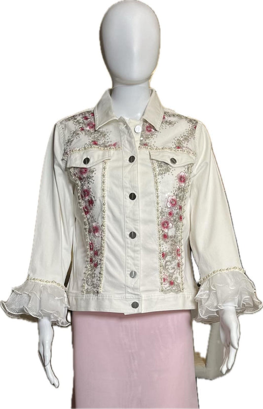 1022 White Lace Denim Jacket - Bougie Denim Couture