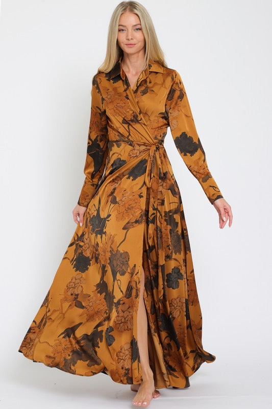 Golden Bloom Wrap Maxi Dress - Made in Chic