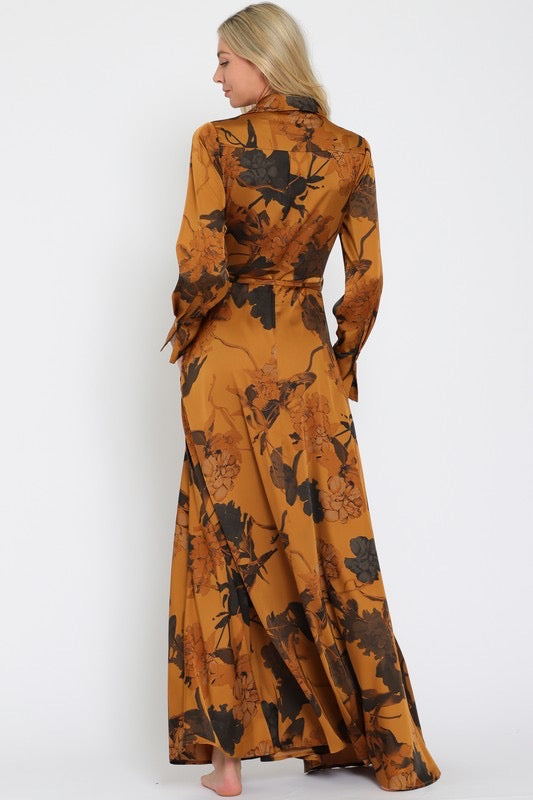 Golden Bloom Wrap Maxi Dress - Made in Chic