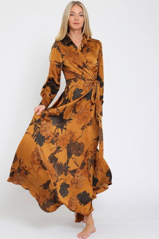 Golden Bloom Wrap Maxi Dress - Made in Chic