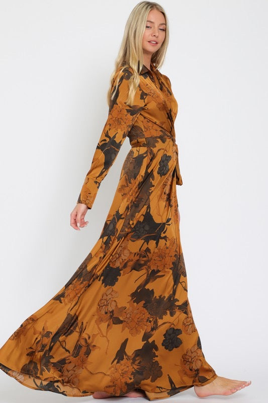 Golden Bloom Wrap Maxi Dress - Made in Chic