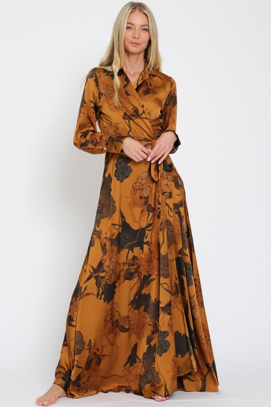 Golden Bloom Wrap Maxi Dress - Made in Chic