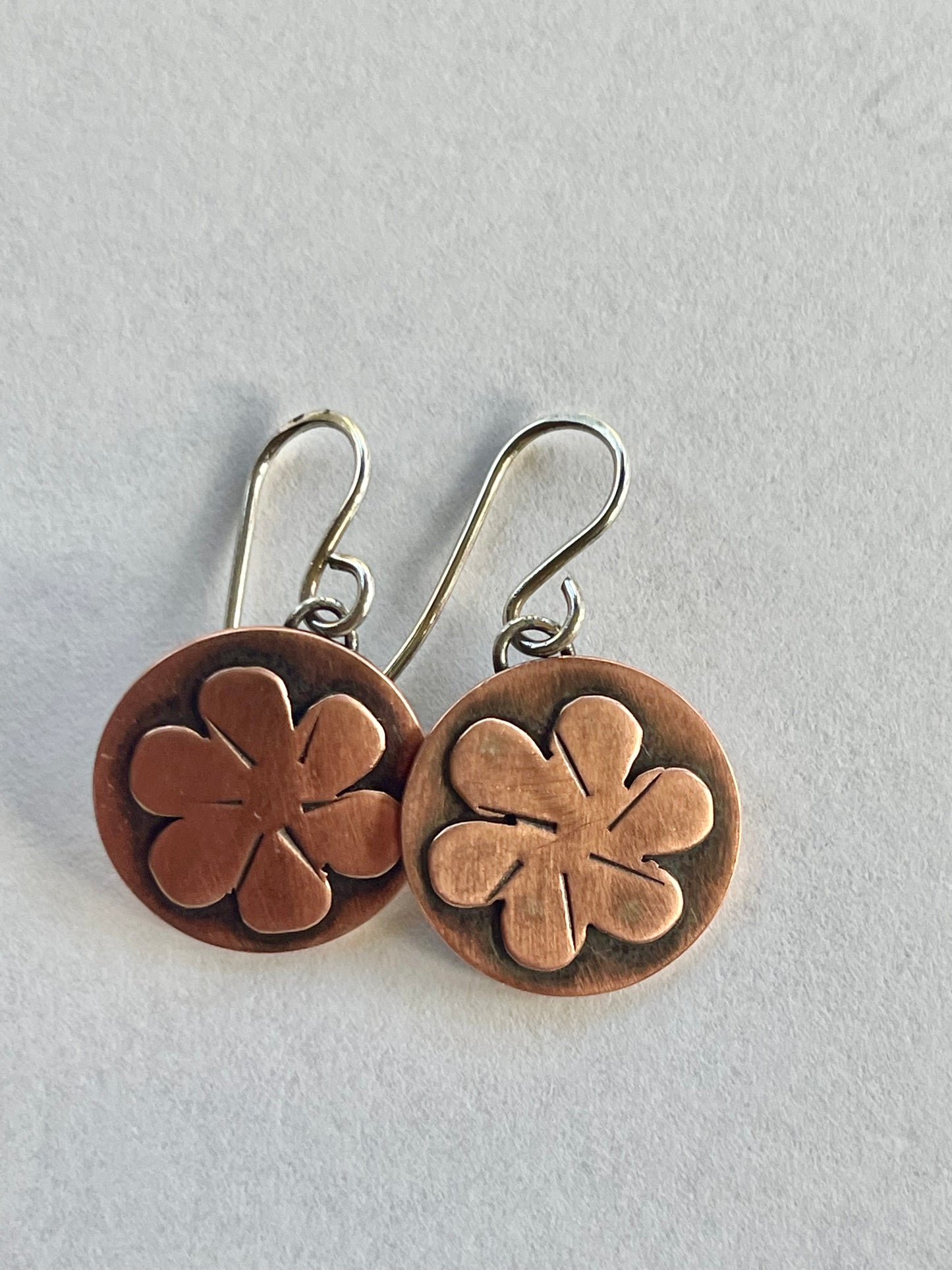 Artisan Copper Flower Applique Earrings on Sterling Silver Ear Wires (Copy)
