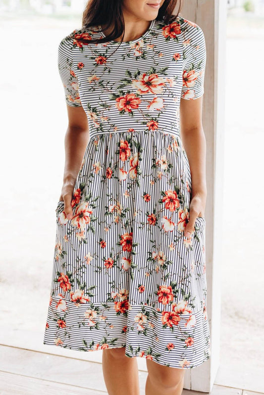 Floral Print Short Sleeve Midi Dress | JB Boutique |
