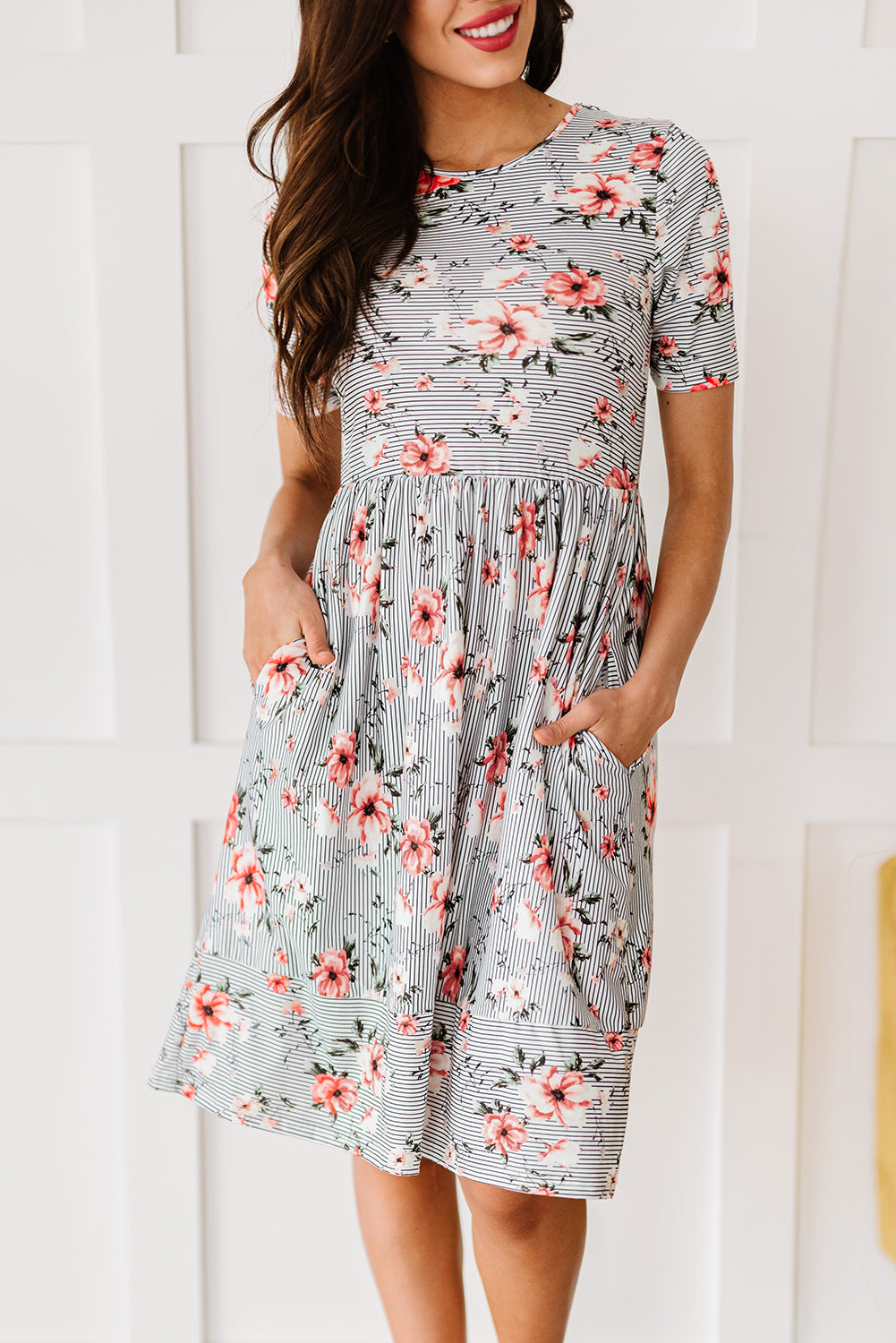 Floral Print Short Sleeve Midi Dress