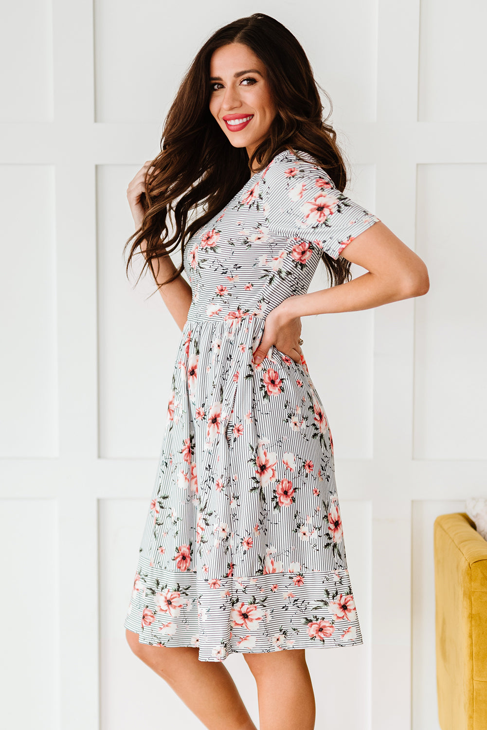 Floral Print Short Sleeve Midi Dress | JB Boutique |