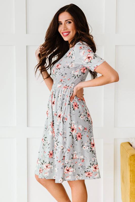 Floral Print Short Sleeve Midi Dress