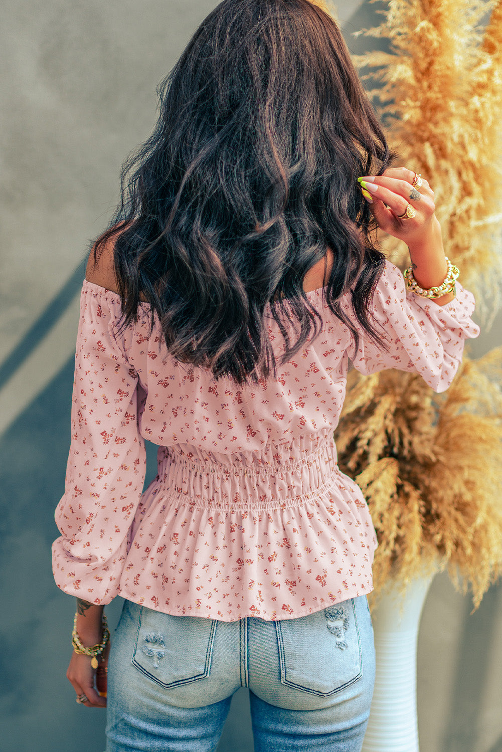 Floral Smocking Waist Peplum Blouse | JB Boutique |