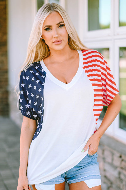The US Stars and Stripes V Neck Tee | JB Boutique