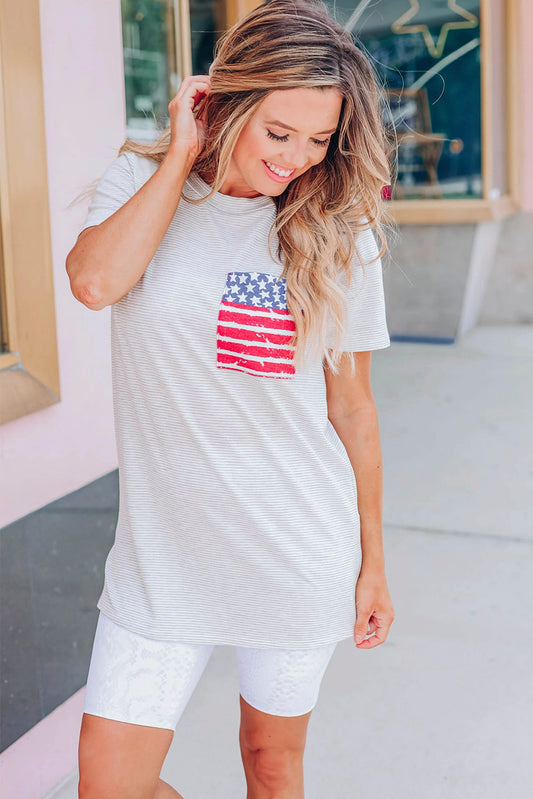 Stripes American Flag Chest Pocket T Shirt