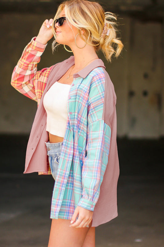Multicolor Plaid Patchwork Casual Shirt | JB Boutique |